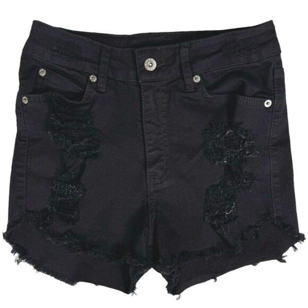 Carmar Black High Waist Jean Shorts Size 26 Destroyed Denim Booty Shorts Ripped